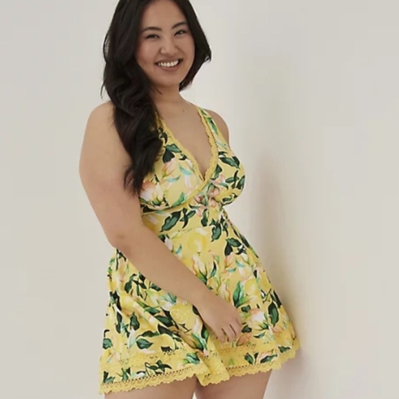 NWT Torrid Lemon Yellow Green One Piece Swim Dress Bathing Suit Size 2XL - Picture 1 of 9